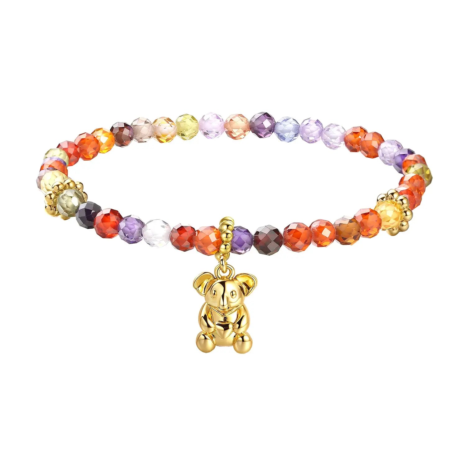 A multi-colored bead bracelet with a gold-plated koala charm Bracelet.