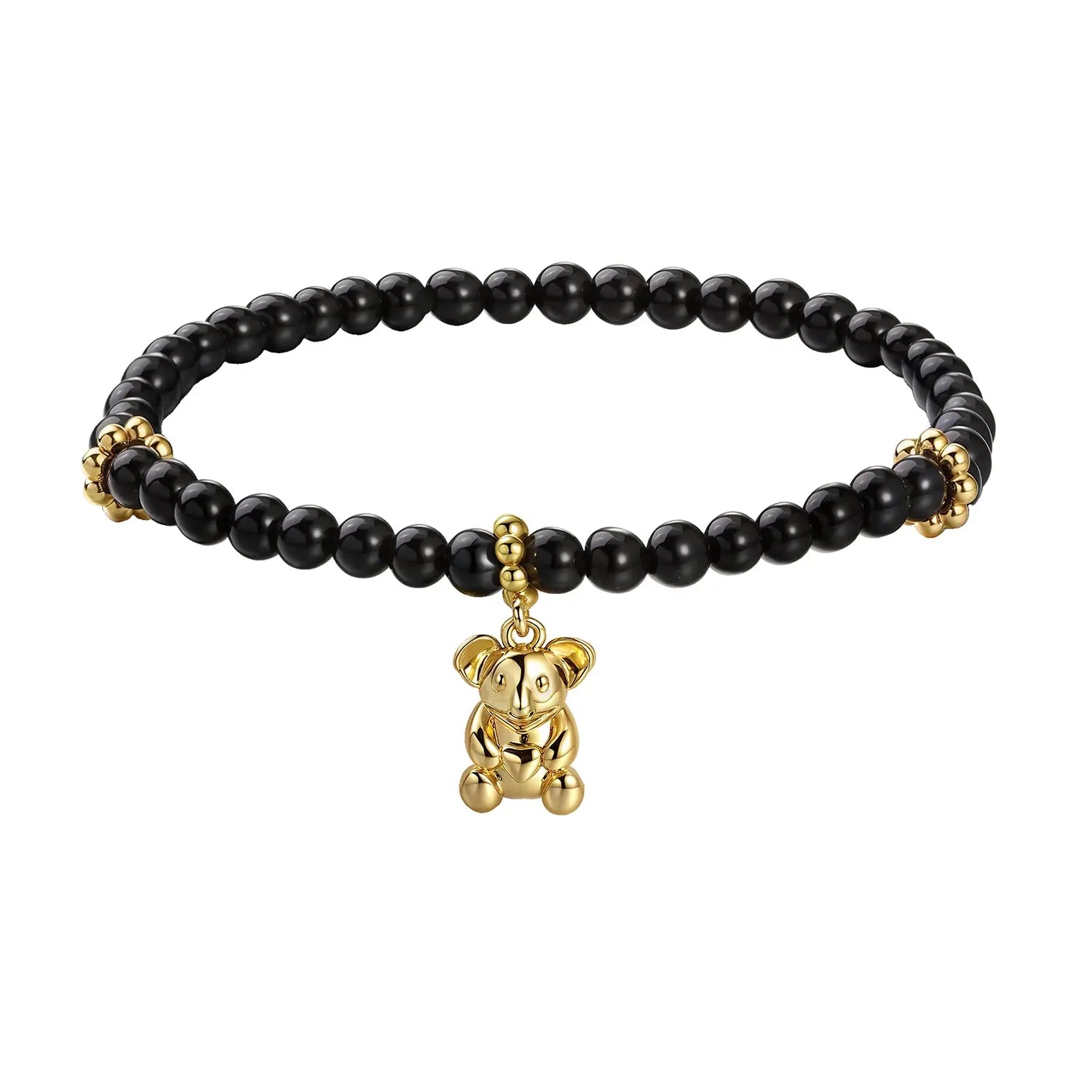 Black Agate beaded Bracelet and a gold-plated koala charm.