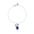 Silver bracelet with a Sapphire heart-shaped Koala charm on a white background