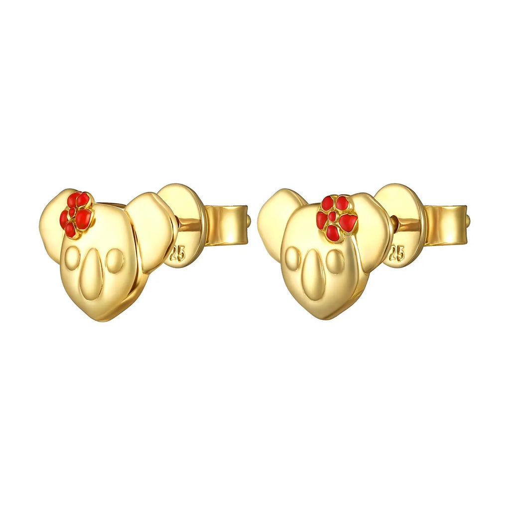18K GOLD VERMEIL KOALA WITH RED ENAMEL FLOWER EARRINGS Kuddli & Co