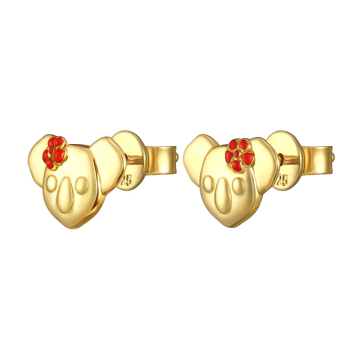 18K GOLD VERMEIL KOALA WITH RED ENAMEL FLOWER EARRINGS Kuddli & Co