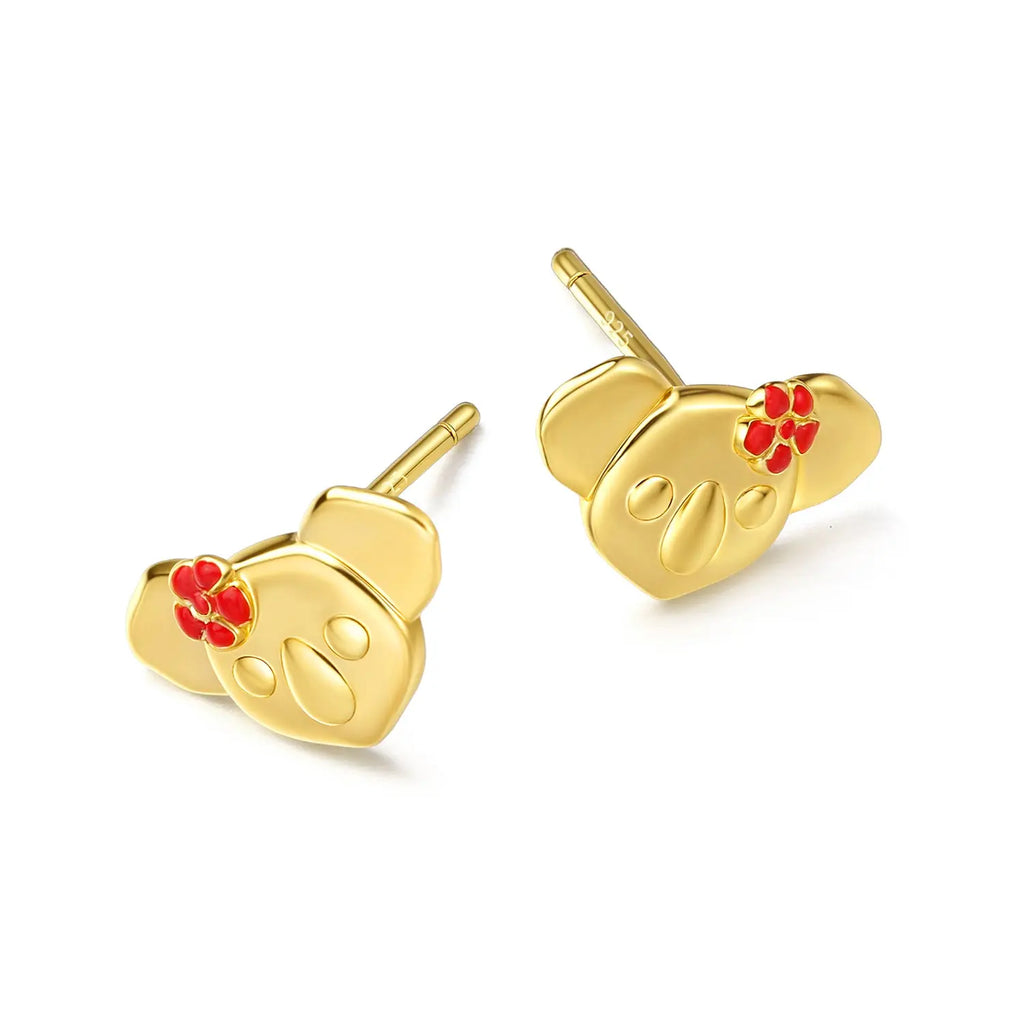18K GOLD VERMEIL KOALA WITH RED ENAMEL FLOWER EARRINGS Kuddli & Co