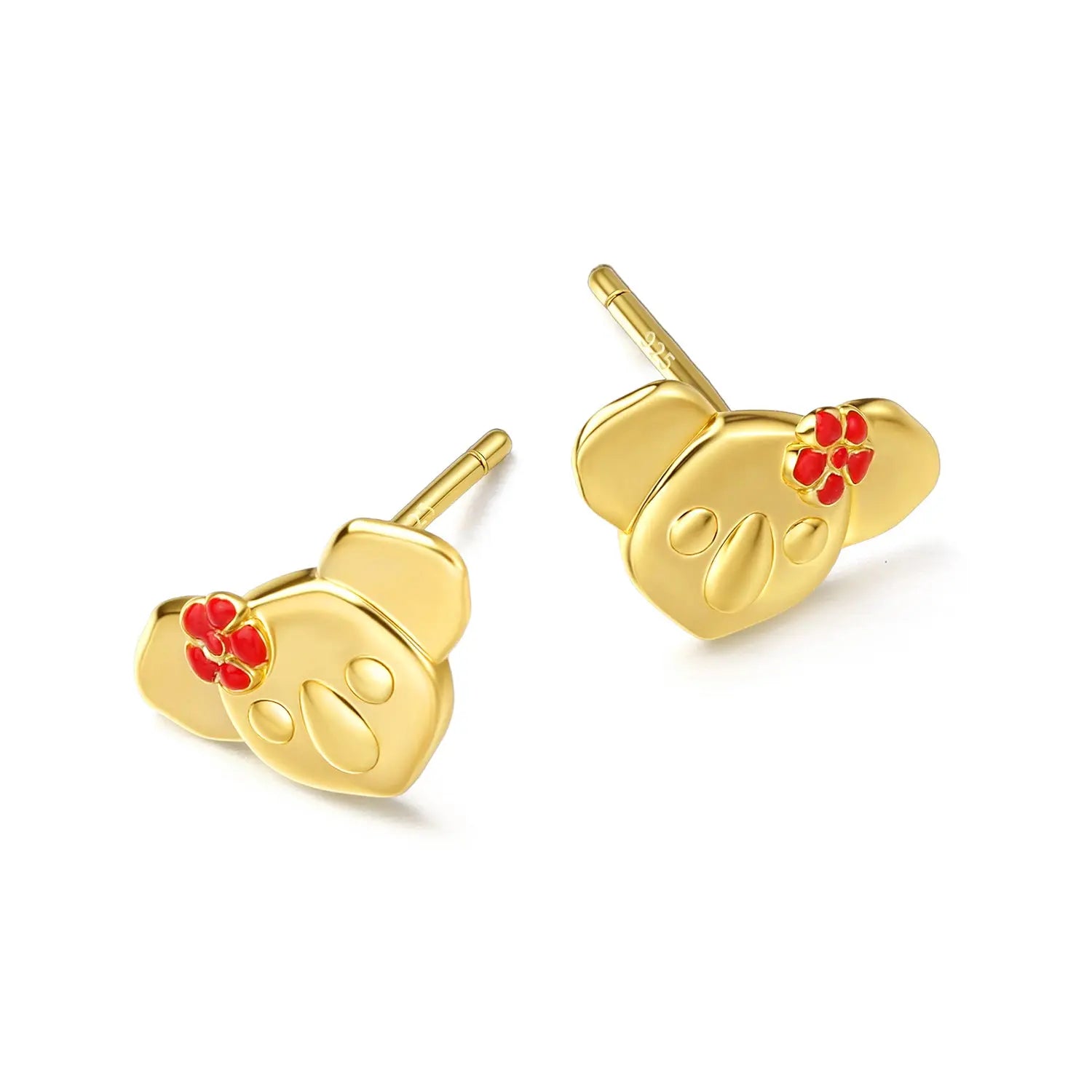 18K GOLD VERMEIL KOALA WITH RED ENAMEL FLOWER EARRINGS Kuddli & Co