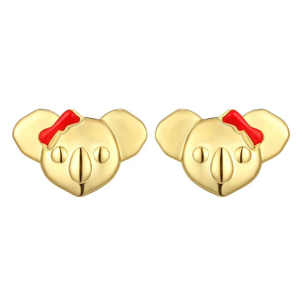 18K GOLD VERMEIL KOALA WITH RED ENAMEL BOW EARRINGS Kuddli & Co