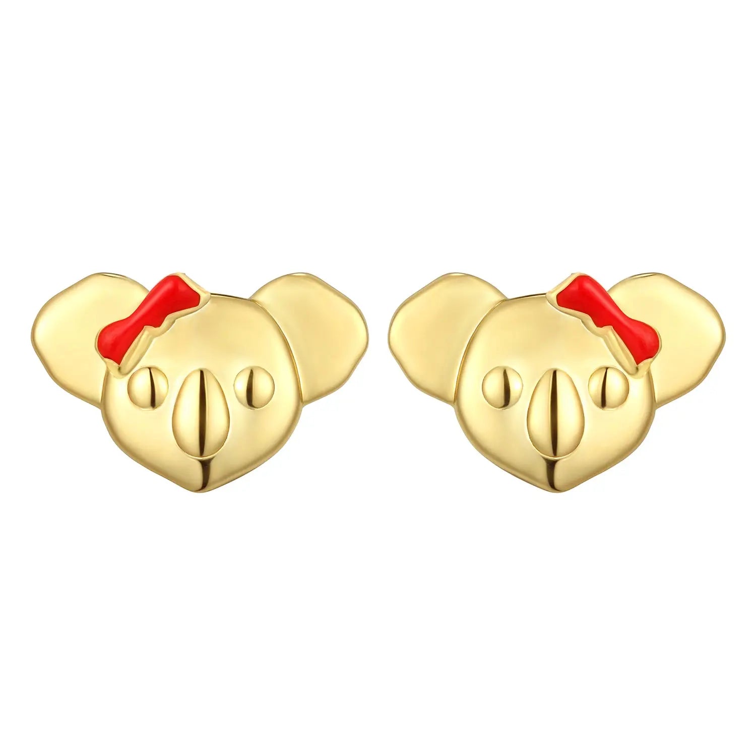 18K GOLD VERMEIL KOALA WITH RED ENAMEL BOW EARRINGS Kuddli & Co