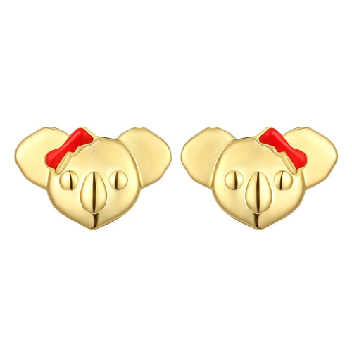 18K GOLD VERMEIL KOALA WITH RED ENAMEL BOW EARRINGS Kuddli & Co