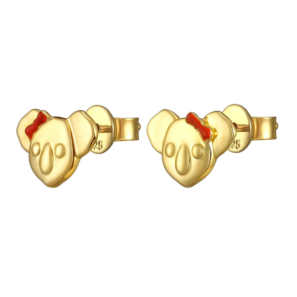 18K GOLD VERMEIL KOALA WITH RED ENAMEL BOW EARRINGS Kuddli & Co