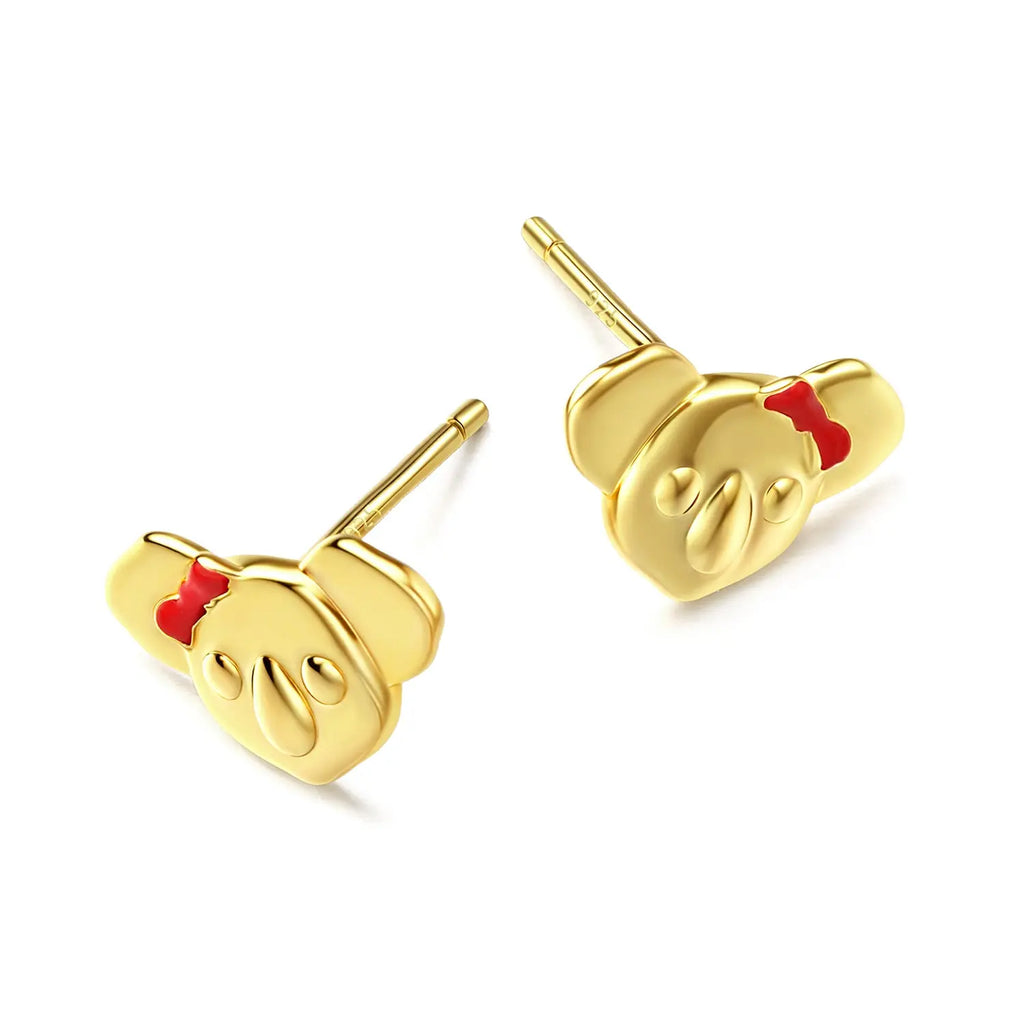 18K GOLD VERMEIL KOALA WITH RED ENAMEL BOW EARRINGS Kuddli & Co