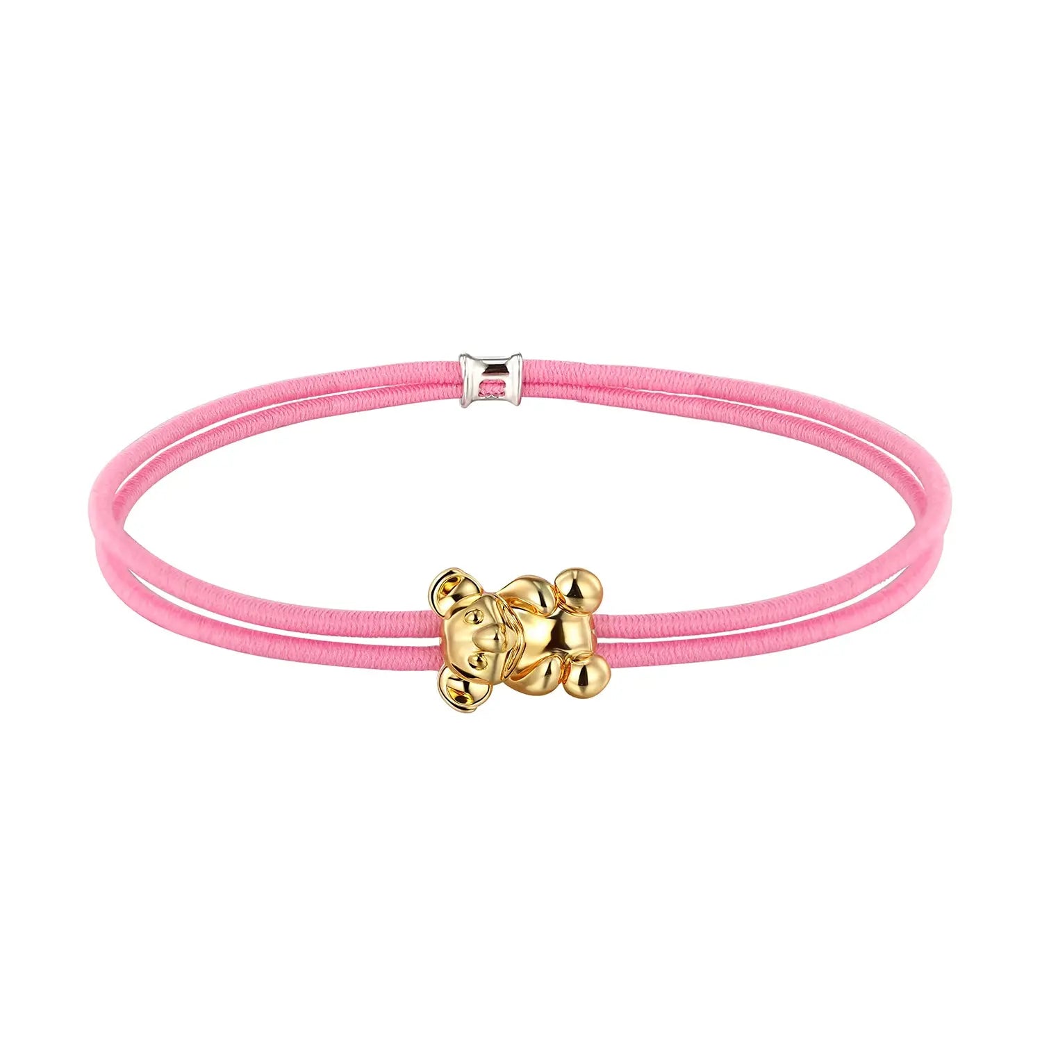 Pink bracelet with a gold plated Koala on a white background