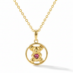 18k Gold Vermeil Koala with Ruby CZ Heart Circle Pendant