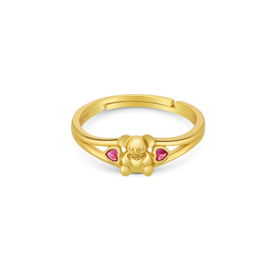 18K GOLD PLATE KOALA WITH DOUBLE HEART RUBY GEM HEART RING