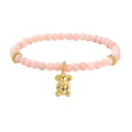 A bracelet made of rose quartz beads with a gold-plated koala charm.