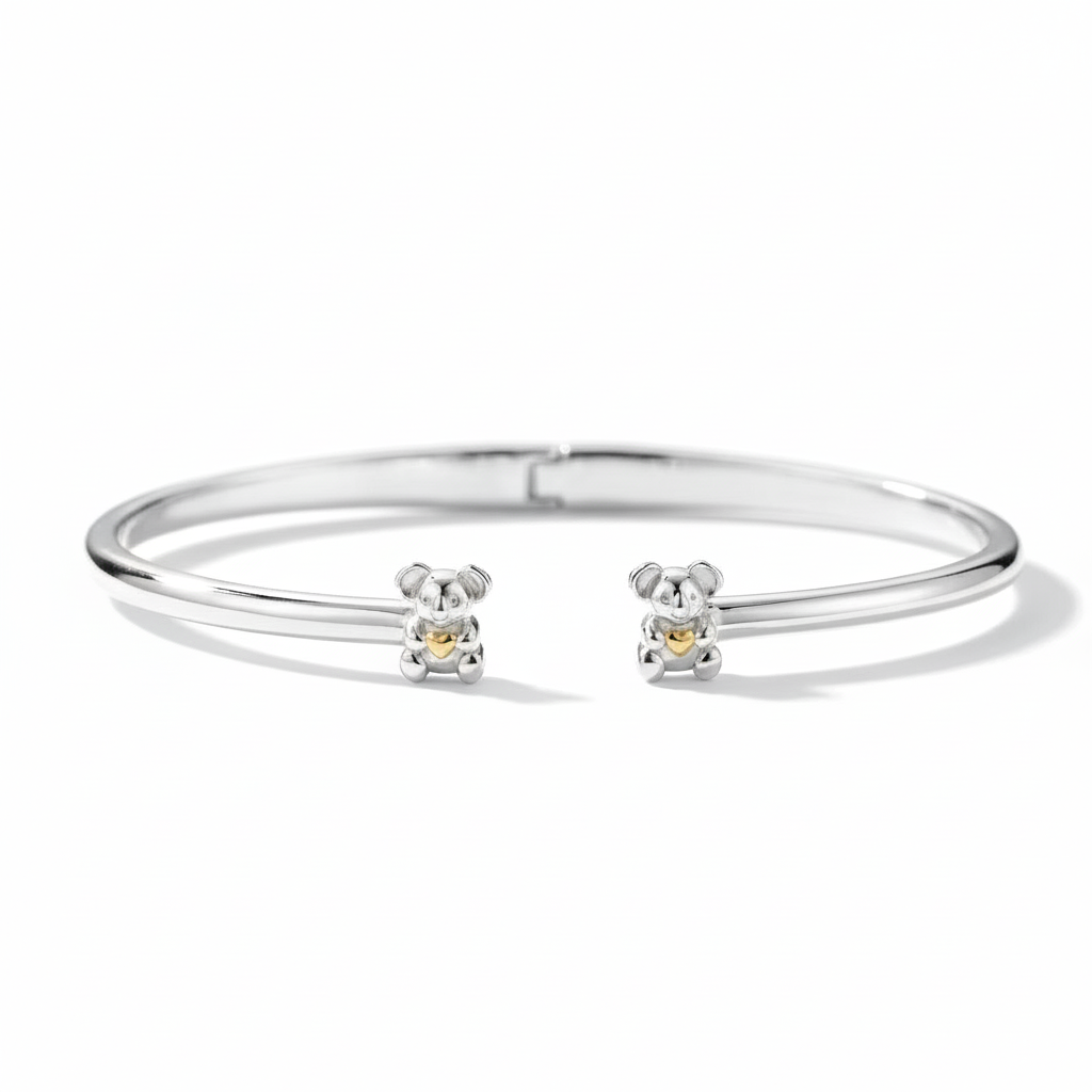 Sterling Silver Koala & 10k Gold Plated Heart Bangle
