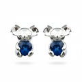 Sterling Silver Koala Stud Earrings with Heart-Shaped Blue Sapphire CZ