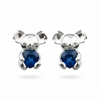 Sterling Silver Koala Stud Earrings with Heart-Shaped Blue Sapphire CZ