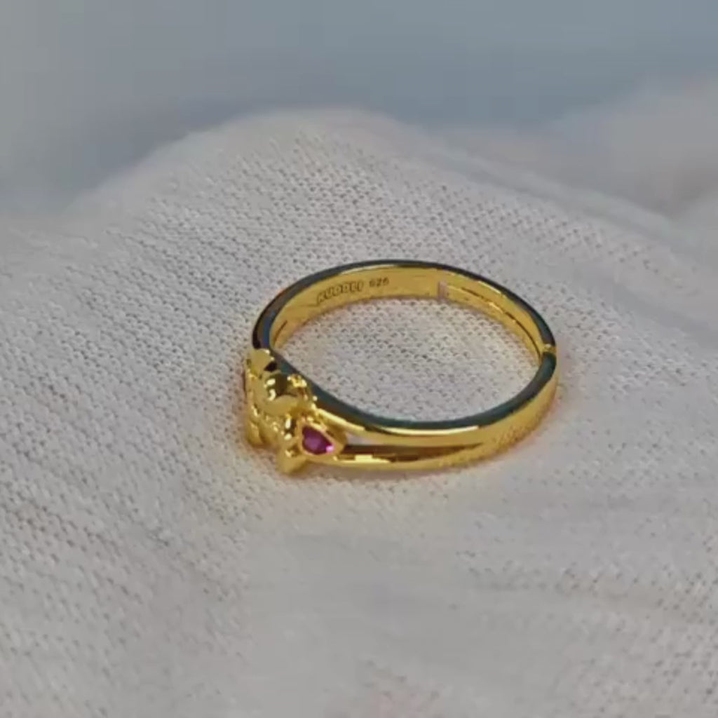18K GOLD PLATE KOALA WITH DOUBLE HEART RUBY GEM HEART RING Video