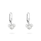 Pair of silver Koala earrings with on a white background